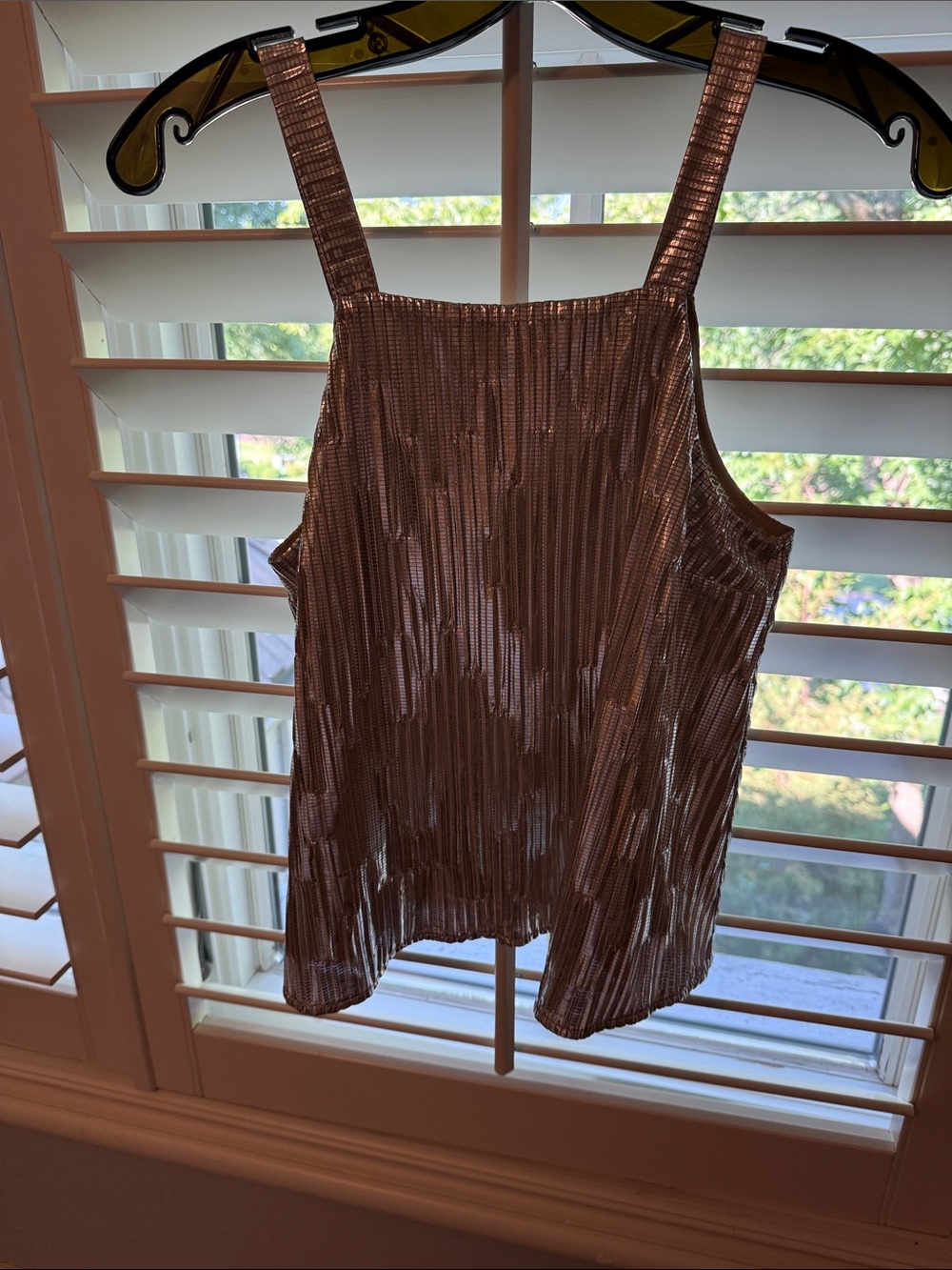 Maeve Shimmery Rose Gold Pleated Square-Neck Tank